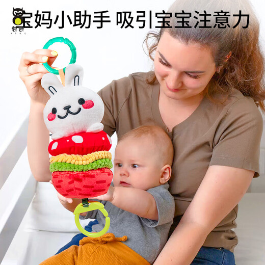 Juke Infant und Kleinkind Bildungsspielzeug Baby beruhigende Puppen können Bissen Hasenpuppen Musik ziehen Glocken Baby frühe Bildung Stapelung Rabbit Musik Ziehen Glocken + Tiger Hand Shooting Glocken