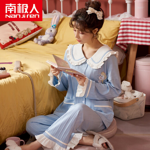 南极人睡衣女士春秋款纯棉长袖感家居服全棉大码2024新款套装 JM3522(主图) M 【80-98斤】
