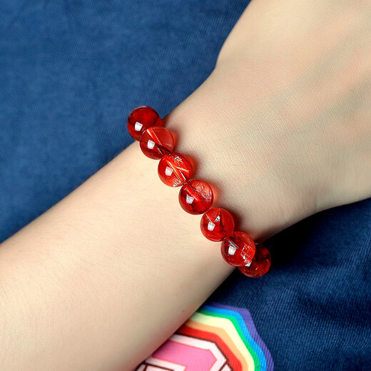 Eternal Symbol Light Luxury Collection Natural Fire Phoenix Feather Ghost Bracelet Ox Blood Red Rose Red Gum Flower Bracelet Couple Collection Collection Feather Ghost Crystal-10mm