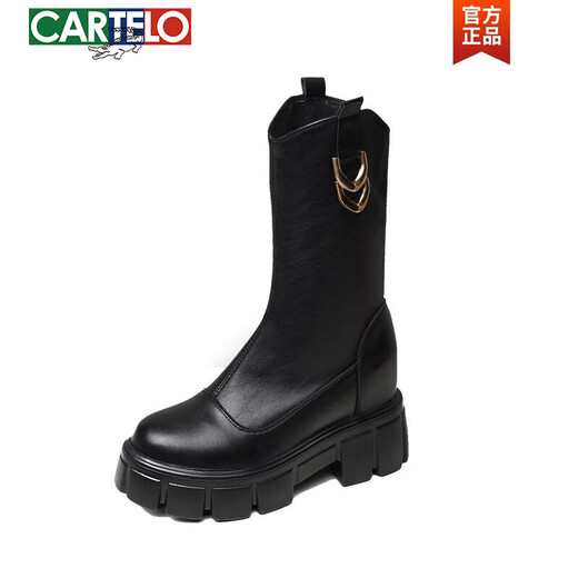 卡帝乐鳄鱼（CARTELO）内增高马丁靴女中筒2025新款厚底小个力靴冬季真皮长靴瘦瘦靴 高筒(单内里) 6627无拉链 37