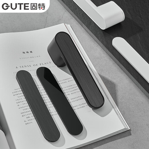 固特（GUTE）门锁室内卧室房间木门把手极简生态现代简约磁吸锁具 9708拉丝黑+3片合页+1门吸 左右方向通用