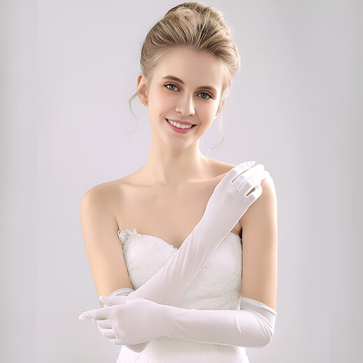 Suican Satin Stretch Sexy Ding Comic Exhibition Retro Dress Wedding Photos Hepburn Etiquette Live Performance Long Gloves 54cm White Extended Gloves [1 Double Pack]