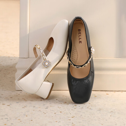 Belle buckle fashion Mary Jane shoes for women 25 spring new genuine leather fashion elegant shoes D4A1DAQ5 beige 37