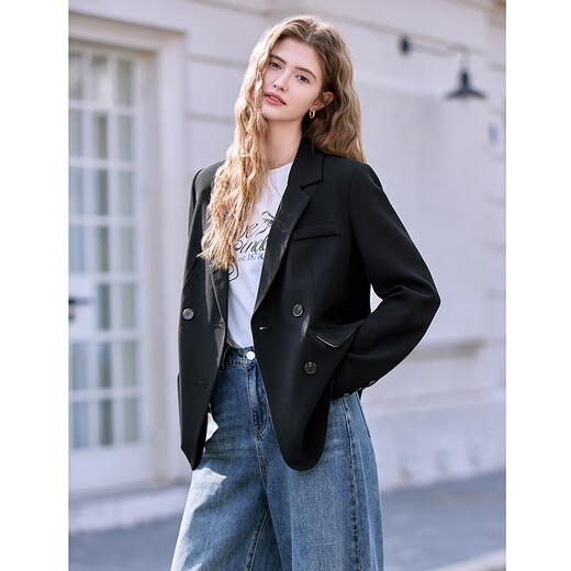 Betu Women's 2025 Spring New Suit Versatile Fashion Commuting Casual Suit Jacket Women 2502T55 Black M