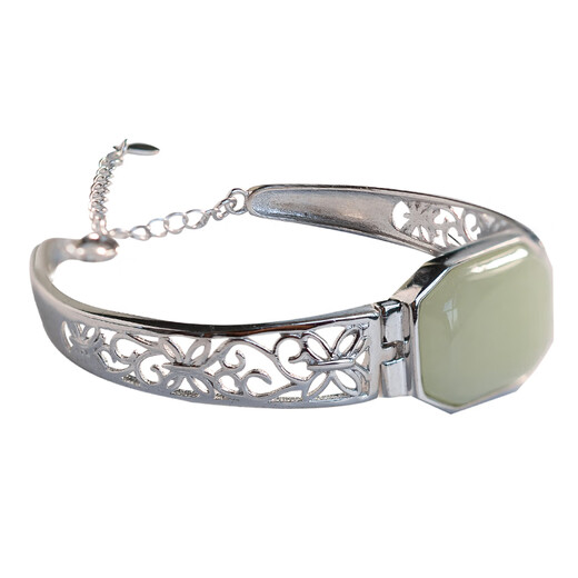 Mo Qianxue Ping An Wu Shi brand 925 silver hollow bracelet new Chinese style Hetian jade bracelet jade bracelet open Chinese style half bracelet for women hollow Hetian jade bracelet