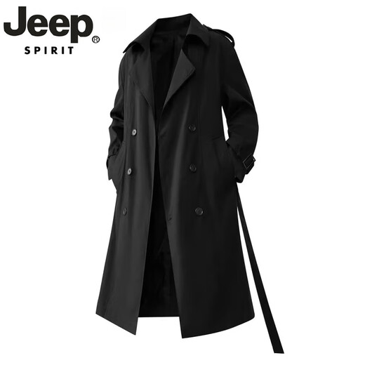 Jeep Spirit High-End Retro Double Breasted Windbreaker Herren Spring Neue Feste Farbe Einfacher mittelgroßer britischer Stil großer Größe Schwarz L.