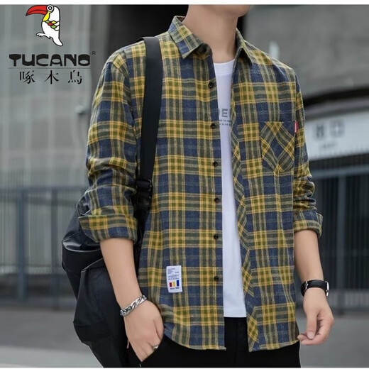 Specht (Tucano) Hemd Herren 2025 Plaid Casual Frühling und Herbst Langarmed Hemd Top Retro Loose Summer Vielseitige Jacke K12108 Weiß 145-160jin [Jin gleich 0,5 kg] 2xl