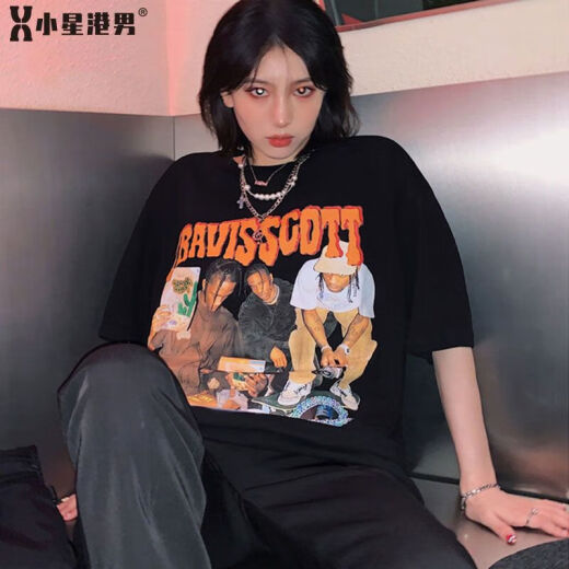御仕达时尚短袖小众t恤女装潮ins港风体恤圆领印花上衣女夏 T1278白色短袖0 M