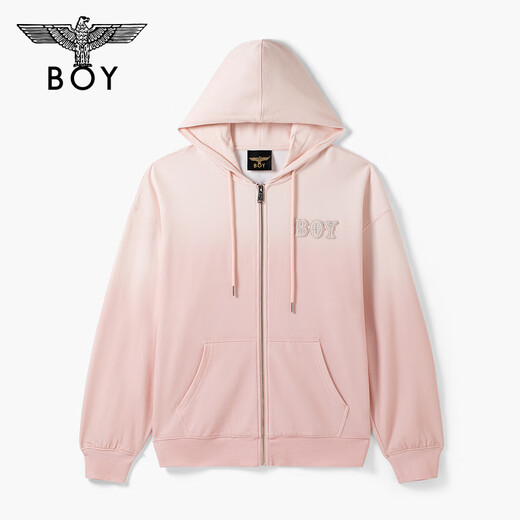 BOY LONDON Spring Couple Style Pink Gradient Versatile Women's Cotton Hooded Cardigan Sweater Jacket N06005 Pink XS