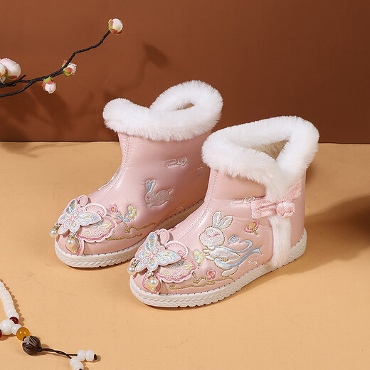 Chuangjingyi chose girls plus velvet embroidered shoes for ancient shoes for ancient costumes Han clothing embroidered shoes for girls horse-face skirt plus velvet cotton shoes stroke New Year's clothing shoes D29B red size 24 / inner length 14.7cm