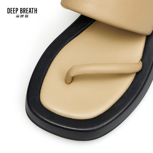 Respiración profunda respiración profunda zapatos para mujeres de la piel cuadrada espuma de piel de oveja sandalias de zapatillas planas abiertas ax14099 caki 35