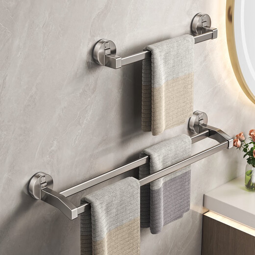 Oncle Mu Aspirat Tup Polon de serviette Salle de bain sans coup de poing de salle de bain pistolet grise grise de serviette murale double palette de rond de rangement à tige épaissie épaissie épaisse tasse de gris bole simple 40cm-9856