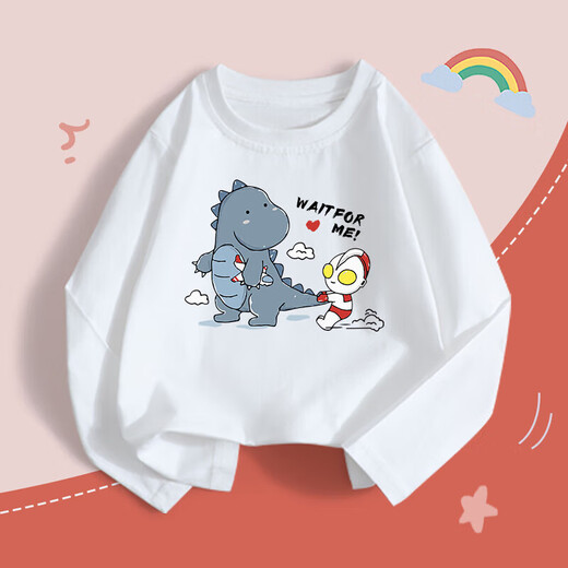 Mqdmini New Children's Clothing for Boys and Girls Camisetas de manga larga 2025 Camisa de base superior de algodón nuevo para niños 6 TX9901 Skateboard Dinosaur-Blue 100