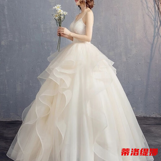Tilotina main wedding dress for women new bride wedding floor-length strapless V-neck tutu skirt slim and long tail white floor-length wedding dress M 165