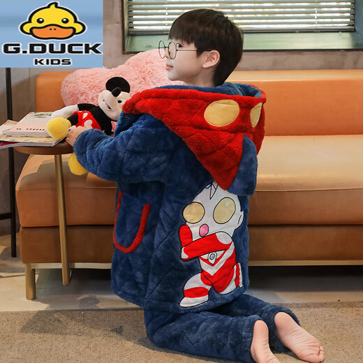 G.DUCKKIDS皮卡丘儿童睡衣男童冬季珊瑚绒加厚中大童三层夹棉法兰绒家棉服 【三层夹棉】LDR9922皮卡丘 L码【高160-165CM体重100-120斤