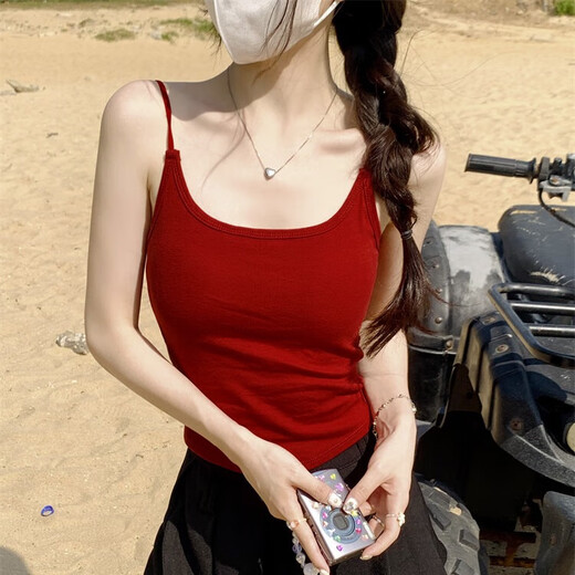 斤慕露背吊带背心女外穿带胸垫夏季性感热辣内搭弹力修身美背短款上衣 红色-均码【适合80-125斤】