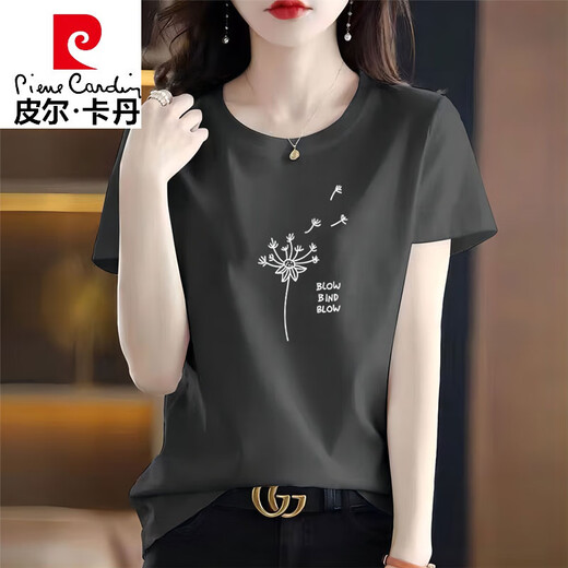 Pierre Cardin Cotton Kurzärärmelte T-Shirt für Frauen losen einfaches Temperament Alter reduzierende rosa T-Shirt-Hemd Sommer 2025 Neues Top 6172 Graupulver + 1xS080 Hellgurpur XL 120-135jin [Jin gleich 0,5 kg]