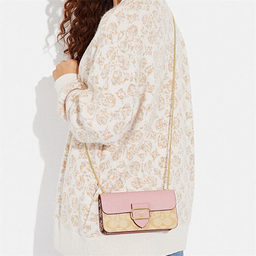 
CoaCH (COACH) luxury women's bag new Morgan20 color-blocking classic presbyop shoulder bag crossbody bag chain bag underarm bag khaki pink CE693-IMV3C length 20cm width 4cm height 11cm small