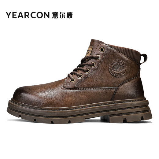 意尔康马丁靴男加绒秋冬季2024新款高帮靴子工装棉鞋休闲真皮鞋男英伦风 深棕702 40 (250mm)