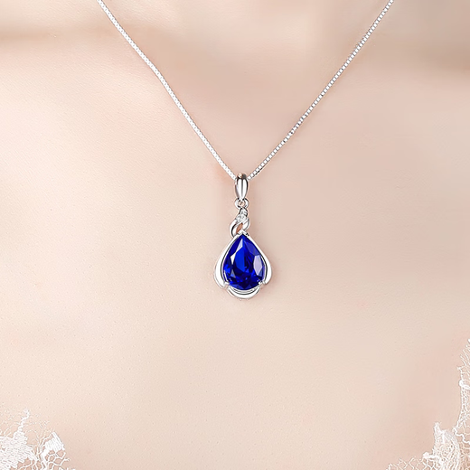 Kuang Yi water drop pear-shaped sapphire pendant for women 925 sterling silver plated 18K gold tanzanite royal blue sapphire clavicle necklace single pendant (without chain)