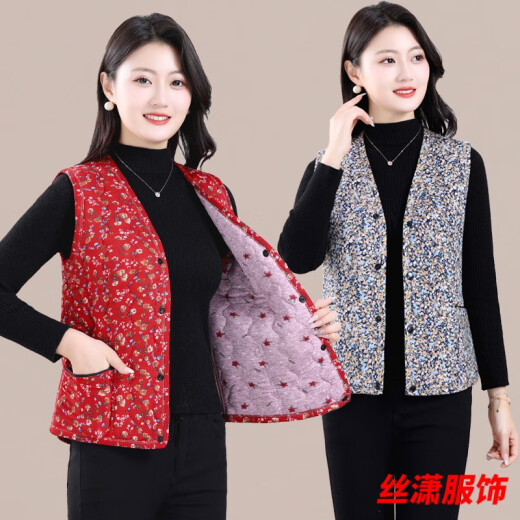 丝潇秋冬马甲新款中老年驼绒保暖轻柔女士坎肩外穿碎花妈妈宽松棉马甲 WY-6629/款1号色 建议120-140斤 4XL