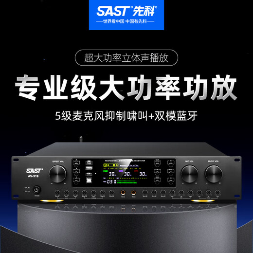 先科AV-319专业前后级功放同轴光纤输入家庭K歌舞台音响大功率立体声放大器内置DSP
