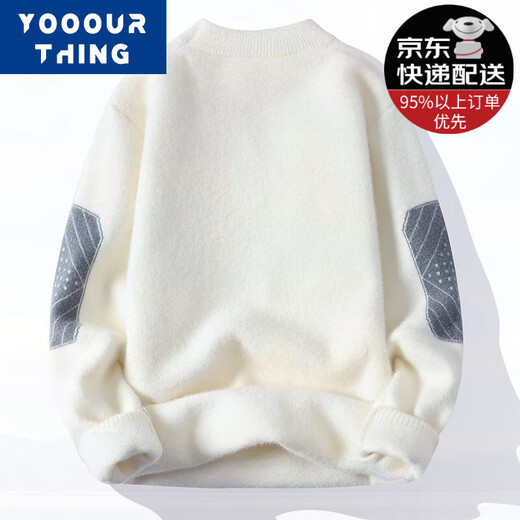 YOOOURTHING秋冬毛衣男非保暖加绒加厚羊半高领绒打底衫内搭针织衫上衣服男装 白色 XL (建议115-140斤)