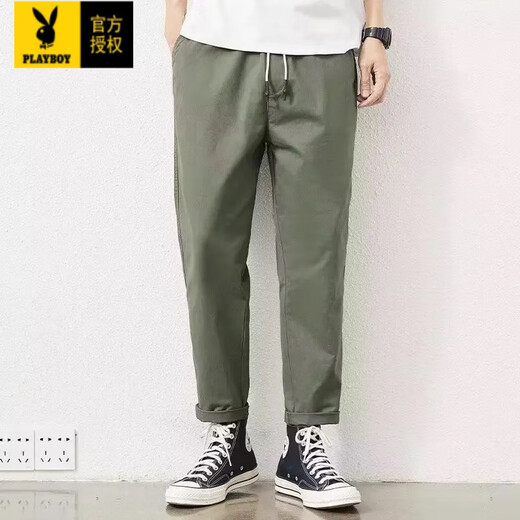 Playboy (Playboy) Herren -Clipper Hosen 2025 Neue Frühlings- und Herbst -Arbeitskleidung gerade lose Hammer in der Pure Cotton Casual Hosen Herren trendig und vielseitig 9904 Dunkelgrau [reiner Baumwoll -Hochqualität] L.