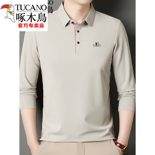 Holzspecker (Tucano) Langarmed T-Shirt für Herrenfrührungen und Herbst Dünn mit mittlerem Alter reinen Baumwoll-Revers-T-Shirt Top Basis Polo-Hemd Neue Produkt 6625 Bohnengrün L 170 Vorschläge 115-135jin [Jin gleich 0,5 kg]