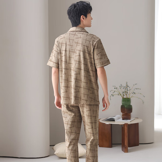 Hengyuanxiang pure cotton pajamas men's spring and summer 2025 new short-sleeved long trousers with large size outdoor wear clothes suit 09M9856 pure cotton home clothes XL [Suggested 120-140Jin [Jin equals 0.5 kg]]