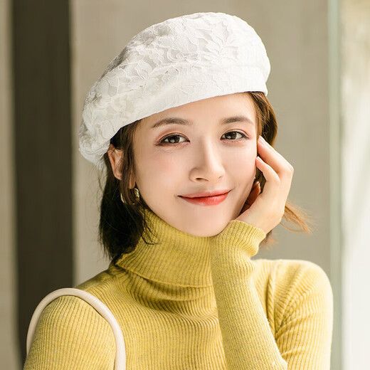 慕麦昆帽子女新款夏季薄款蕾丝贝雷帽女轻薄透气防晒帽女英伦复古八角帽 酒红色 均码