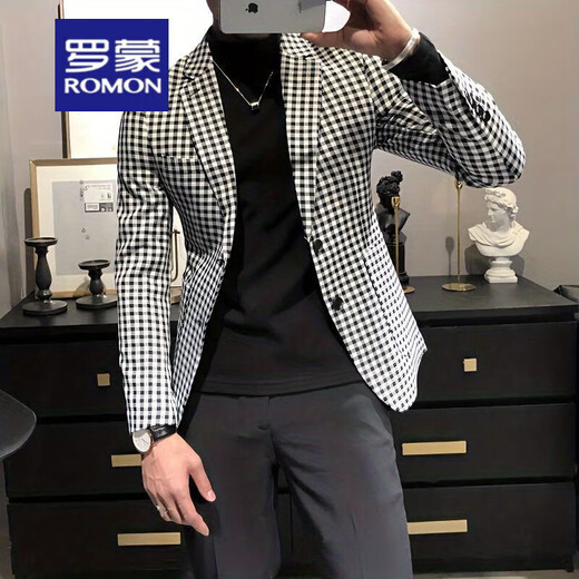罗蒙（ROMON）2025秋冬毛呢西装男外套短款韩版修身休闲西服领毛呢大衣男 X829双排扣西装 黑色 2XL 【高质感 百搭】