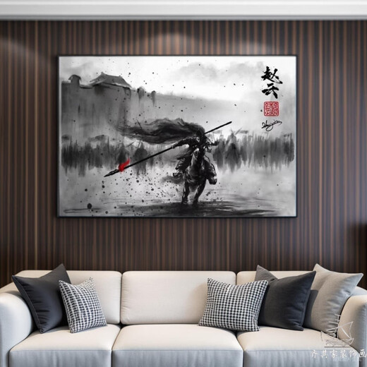 Pintura en tinta Zhao Zilong Cinco Tigre General Guan Yu pintura en tinta imagen de artes marciales antiguas Zhao Yun mural colgante pintura decorativa estilo C 50 * 70 CM aleación de aluminio cepillado-arte negro moderno