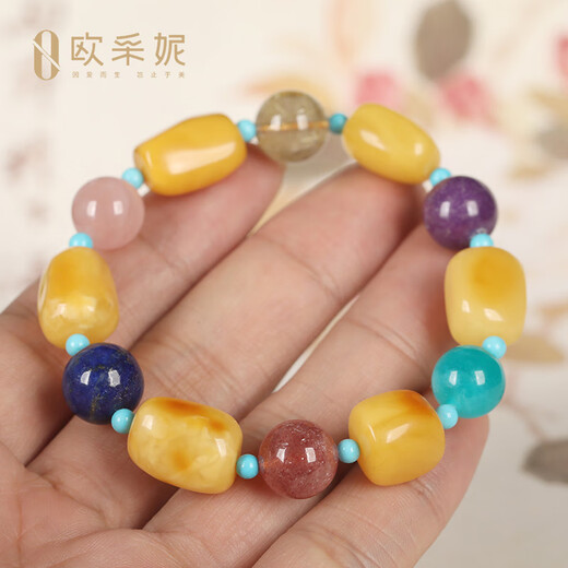 Ouchini Beeswax Bracelet Natural Beeswax Blood Amber Gold Amber Rose Crystal Hair Crystal Old Honey Southern Red Malachite Strawberry Crystal Bracelet One thing, one certificate supports re-inspection