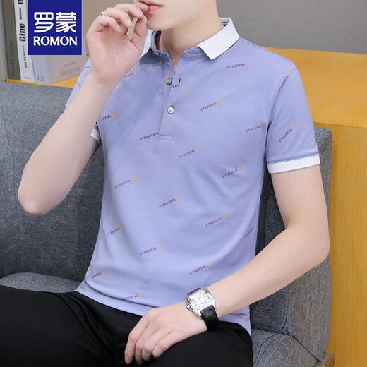 T-shirt à manches courtes Romon Romon Summer à manches courtes à manche à manches courtes et à manches minces de style mince Polo. Chemise noire QY679 120135jin [Jin est égal à 0,5 kg] L