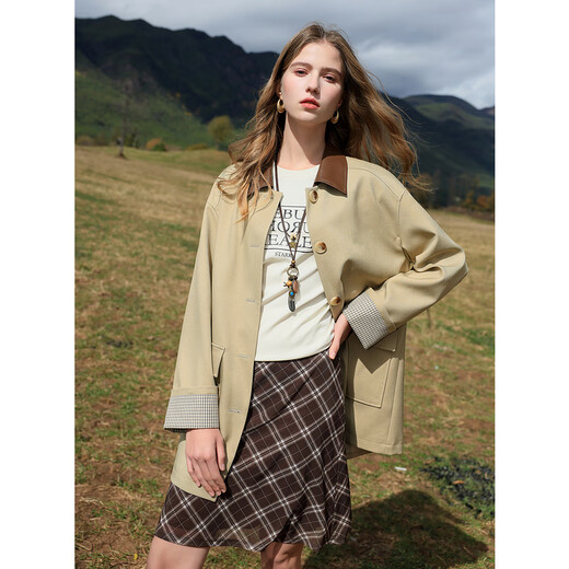 Sancai 2025 new autumn style lapel long-sleeved windbreaker single-breasted loose mid-length coat casual temperament F