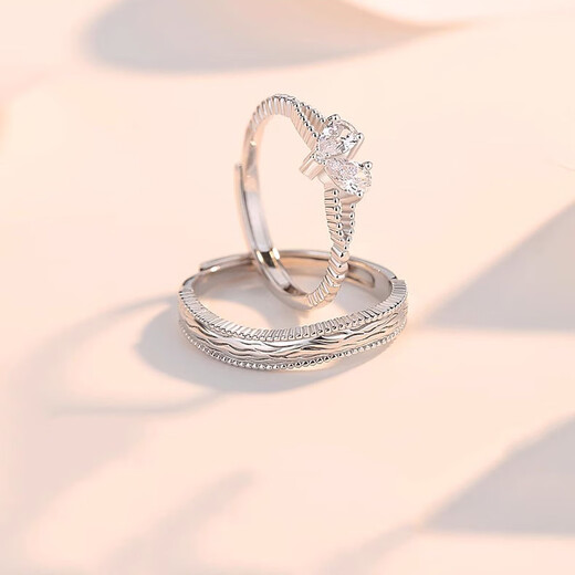 MZMZ Heart-to-Heart Platinum Couple Ring PT950 Platinum Pairing Rings Valentine's Day Birthday Gift for Girlfriend and Wife Light Luxury Style - Living Pairing Rings Local Warehouse for Next Day Delivery