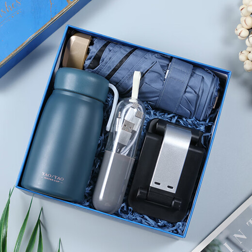 Sommer -Sommer -Cool -Geschenkpaket für den Doktortag für den Sommer, Soft Pack für geschäftliche praktische kleine Geschenkunternehmensgruppengruppe Gebäude Custom Angestellter Geschenk Thermos Cup + Regenschirm + Datenkabel 350 ml