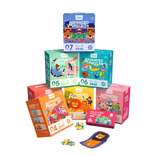 弥鹿mideer拼图拼板大块进阶早教启蒙益智逻辑思维儿童玩具生日礼 3阶（忙忙碌碌救援队收纳袋1478