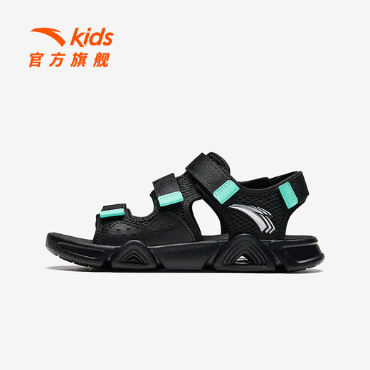 ANTA children's sandals, boys' shoes, 2026 summer new style, arch cross-sea Velcro outdoor beach shoes, one-leg black/raccoon green-1 34 size