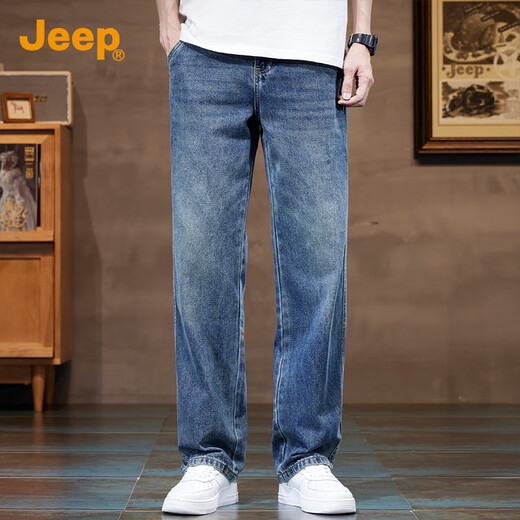 JEEP Jeep high-end men's jeans men's 2025 autumn and winter new loose straight casual versatile wide-leg long pants men