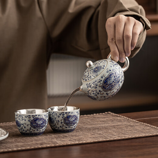 Eight thousand lines of gilt silver tea set gift, high-end gift for leaders, Teacher's Day, men's birthday, housewarming gift, moving gift