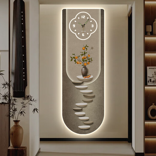Kleine Maluhr Moderne Licht Luxus -Eingangsdekoration Maluhr Wanduhr Wohnzimmer Beleuchtung Zifferblatt Corridor Treppe Ecke Hintergrund Wandhänge Malerei DQ6210 [Dial Plus Licht - Plug -in -Modell] 35 Zoll [30*90 cm]