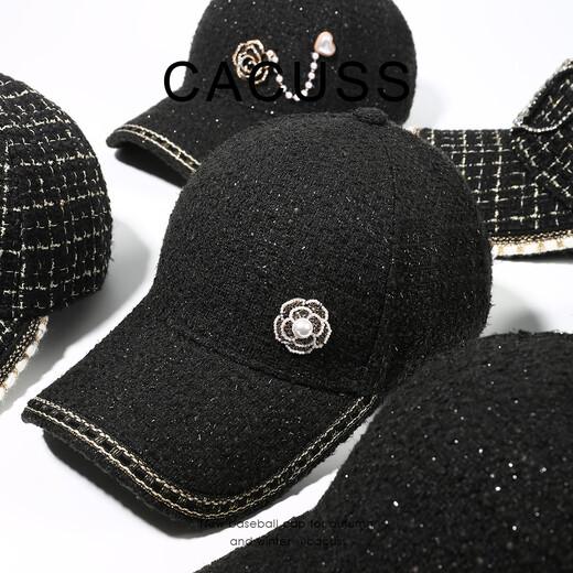 CACUSS Hat Women's Autumn and Winter Baseball Cap Fashion Small Fragrance Face Showing Small Peaked Hat Women Black