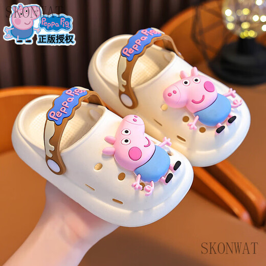 SKONWAT Peppa Pig Summer Girls' Slippers Non-slip and Feces-feeling Baotou Breathable Infant Beach Shoes Pink Size 20 21 (shoe inner length 14CM suitable for feet 13C
