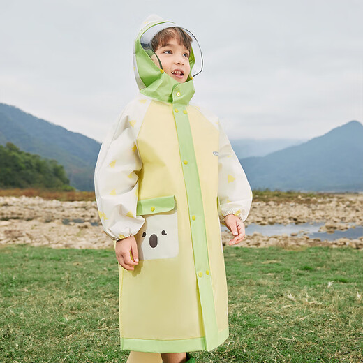 Lemonkid children's raincoat boys and girls elementary school students rain poncho with school bag baby to go to school rainproof suit cheese lemon yellow L