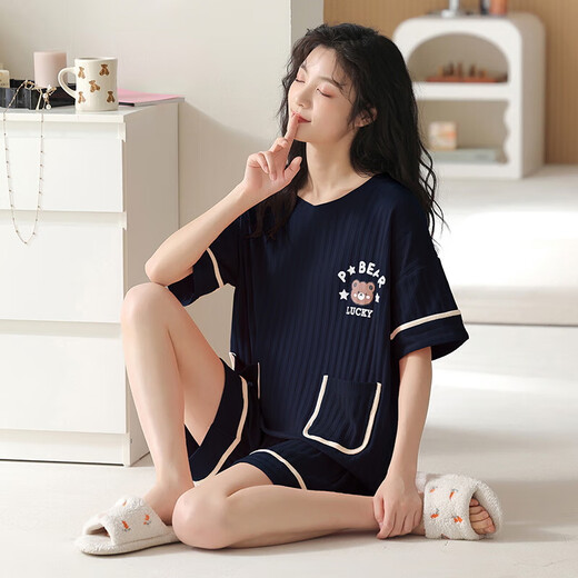 PAJAMAS GFXM с тонкой грудной подушкой для женщин в летних высококачественных хлопковых шортах Сладкие и милые плюс размером 200 джин [Jin равны 0,5 кг] домашняя одежда KNC3519 M Размер без молочной железы