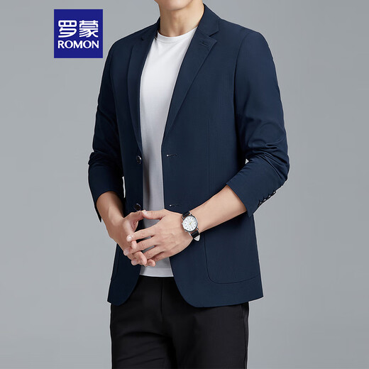 Romon (Romon) Anzug Herren vierjähriger lässiges kleines Anzugsbetriebs Single West Top Professional formelle Jacke 2322 Blau 3xl