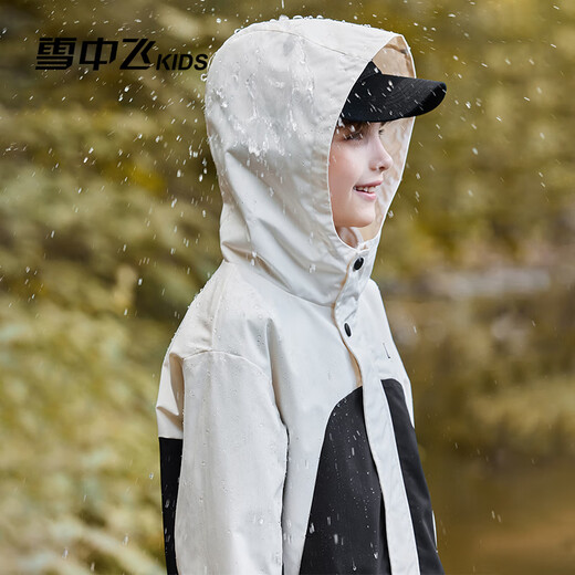 雪中飞童装儿童外套男童三合一女童拼接连帽户外夹克外套黑色150