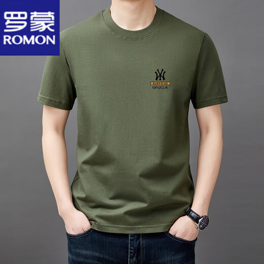 Kurzärmlige T-Shirt von Romon Herren Hälfte der runden Hals halbärmelte Top 2025 Sommer dünn lässiger und modisches cooles T-Shirt-Männer-Kurzärmely YW9929 Gray M 165 suggeriert 90-120jin [Jin gleich 0,5 kg]